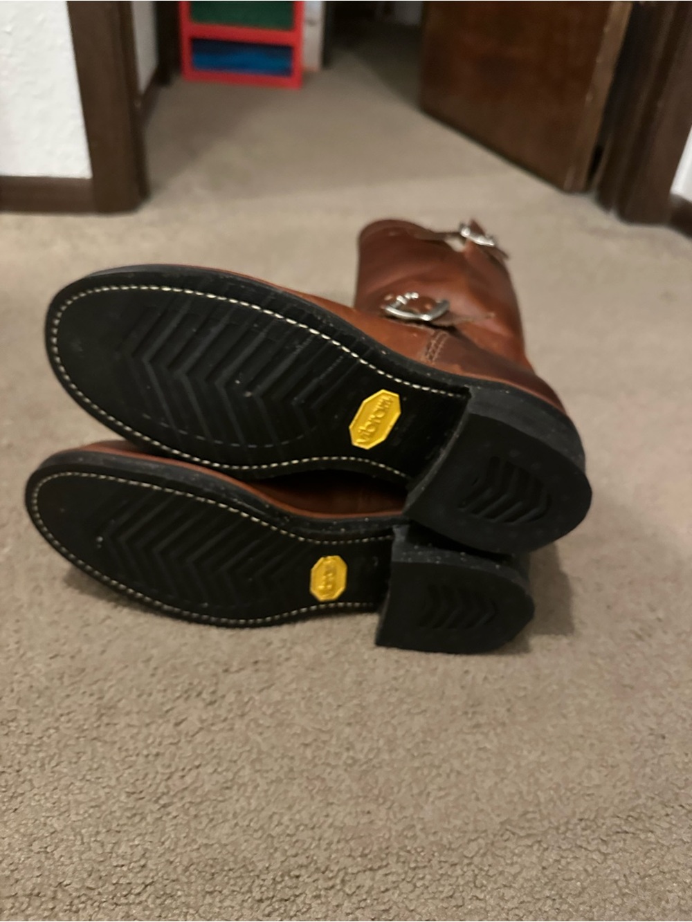 Chippewa Brown Leather Engineer Boots with Buckle Hardware, size 8E